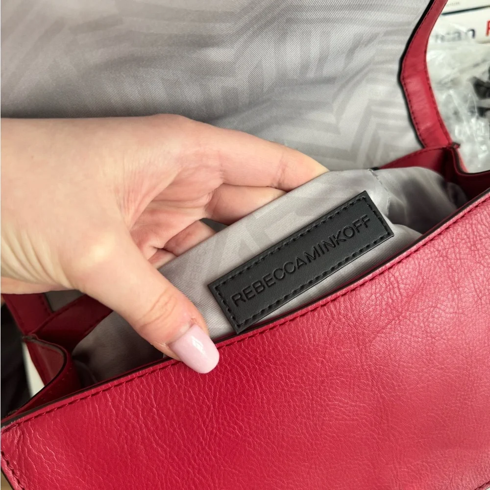 Rebecca Minkoff Leather Chevron Quilted Crossbody Flap Boy Bag Red Silver - Picture 6 of 12